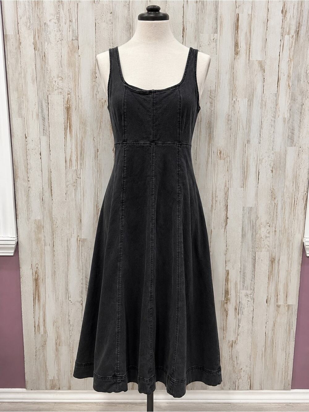 Old Navy Black Fit & Flare Sleeveless Denim Midi Dress Medium Western Rodeo